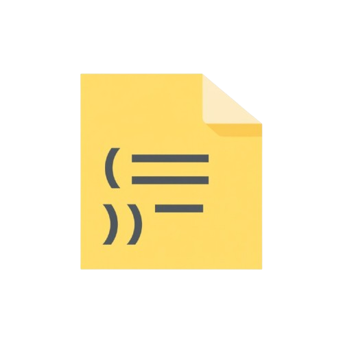 A flat yellow sticky note icon with a folded top-right corner and dark gray parenthesis-style lines on a white background.